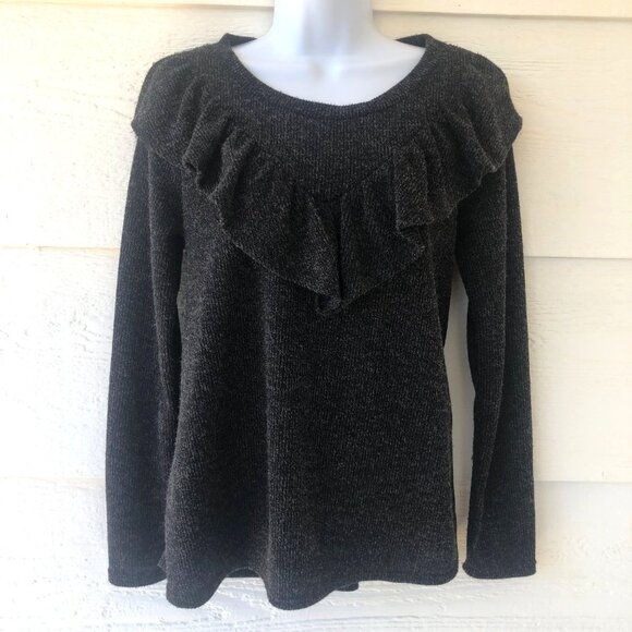Perfect Peach Size Small Comfy Charcoal Long Sleeve Ruffled Sweater - Picture 10 of 10